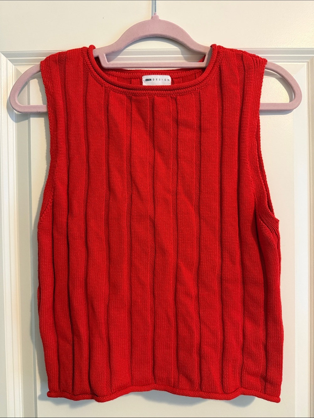 ASOS Bright Red Ribbed Sleeveless Knit Top